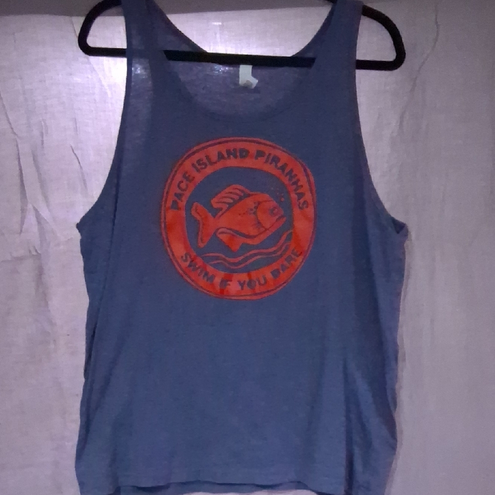 Blue Tank Top with Orange Fish Graphic